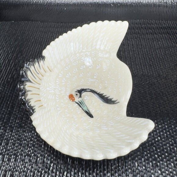 Vintage Japanese Ceramic Footed Crane 4inch Dish Plate Rare Set 3 Dishes Marked - Picture 16 of 16